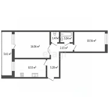 2-к кв. Вологодская область, Череповец Ленинградская ул., 43 (47.7 м)