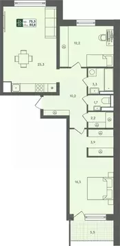 2-к кв. Курганская область, Курган Заозерный жилрайон,  (80.8 м)