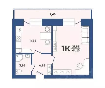 1-к кв. Алтайский край, Барнаул Партизанская ул., 21А (44.13 м)