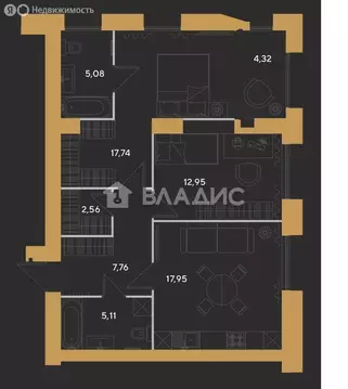 3-комнатная квартира: Пенза, улица Измайлова, 46 (74 м)