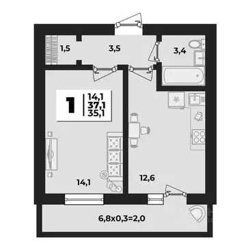 1-к кв. Адыгея, Тахтамукайский район, Яблоновский пгт ул. Тургеневское ...