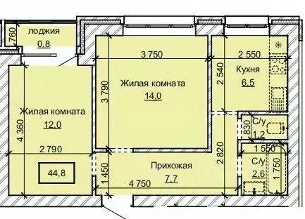 2-к кв. Алтайский край, Барнаул ул. Анатолия (44.8 м)