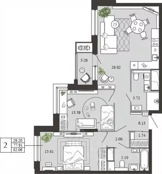 2-к кв. Тульская область, Тула ул. Фридриха Энгельса, 74 (82.06 м)