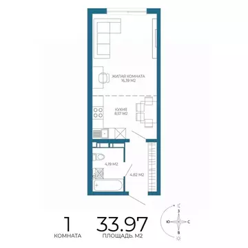 1-к кв. Пензенская область, Пенза Чаадаев жилой комплекс (33.97 м)