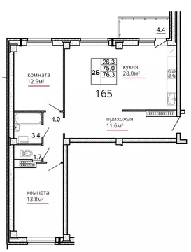 2-к кв. Псковская область, Псков ул. Алексея Алехина, 14 (76.3 м)