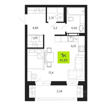 1-к кв. Томская область, Томск Уютный жилой квартал, ул. Маяковского, ...