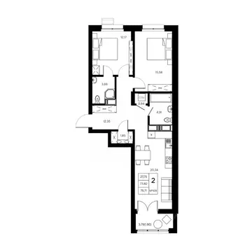 2-к кв. Калужская область, Обнинск Заовражье жилрайон, Новый город ...