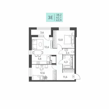 3-к кв. Пермский край, Пермь ул. Левченко, 8 (63.9 м)