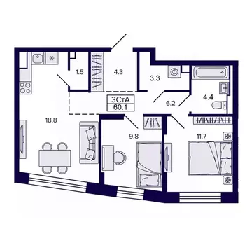 3-к кв. Хабаровский край, Хабаровск ул. Карла Маркса, 96/1 (60.08 м)