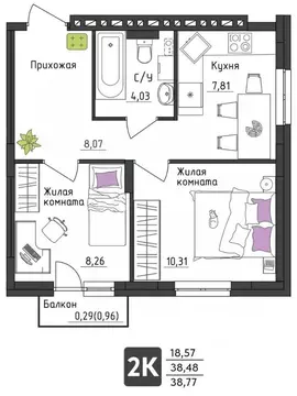 2-к кв. Пермский край, Пермь Верхне-Вишерская ул., 40 (38.77 м)