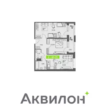 2-к кв. Архангельская область, Архангельск Троицкий просп., 110 (63.75 ...