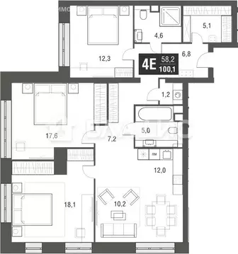 3-комнатная квартира: Москва, проезд Серебрякова, 11к2 (100.4 м)