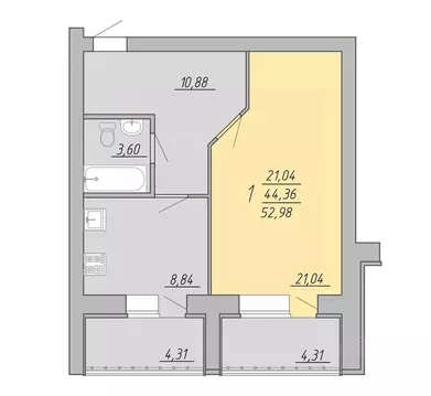 1-к кв. Тверская область, Тверь Озерная ул. (52.98 м)