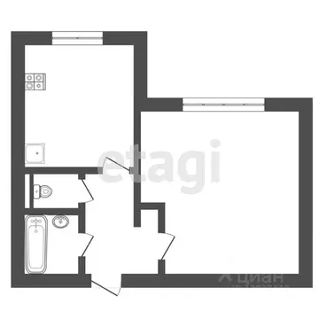 1-к кв. Тюменская область, Тюмень Флотская ул., 57 (34.3 м)
