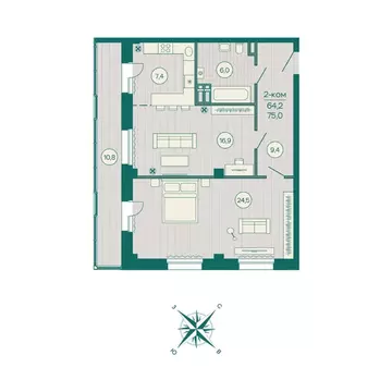 2-к кв. Приморский край, Владивосток Русская ул., 5А (75.0 м)