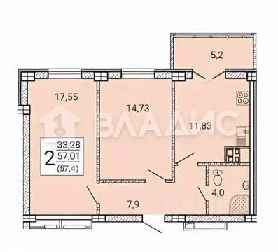 2-к кв. Воронежская область, Воронеж Цимлянская ул., 10В (56.3 м)