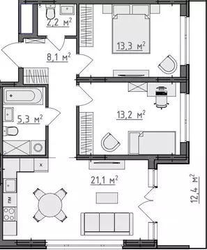 2-к кв. Владимирская область, Владимир Сновицы-Веризино мкр,  (66.92 ...
