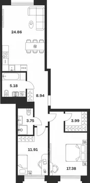 2-к кв. Тульская область, Тула ул. Болотникова, 4 (76.01 м)