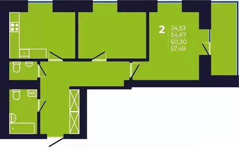 2-к кв. Башкортостан, Уфа ул. Михаила Зайцева, 6 (57.6 м)