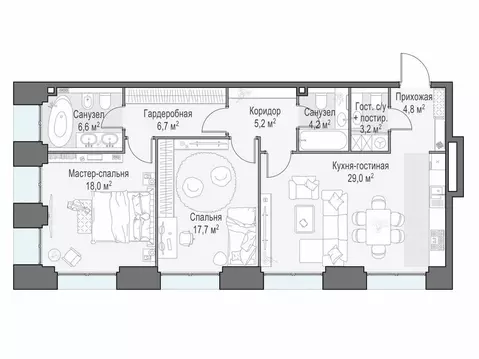 2-комнатная квартира: Москва, жилой комплекс Лайф Тайм (95.5 м)