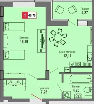 1-к кв. Тверская область, Тверь Оснабрюкская ул., 22к1 (46.76 м)