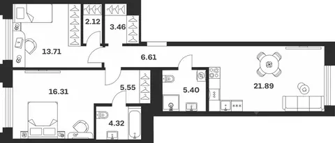 2-к кв. Тульская область, Тула ул. Болотникова, 4 (79.37 м)