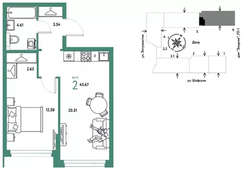 2-к кв. Свердловская область, Екатеринбург ул. Шефская, 28А (43.67 м)