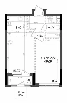 2-комнатная квартира: Казань, микрорайон Родины, ЖК Адали (49.69 м)