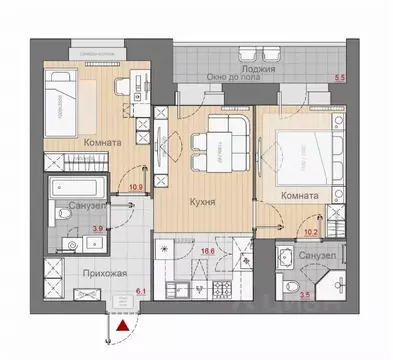 2-к кв. Новгородская область, Великий Новгород Псковская ул., 66 (51.2 ...