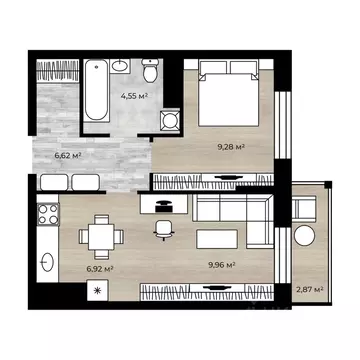 2-к кв. Ярославская область, Ярославль Аэропарк жилой комплекс (38.77 ...