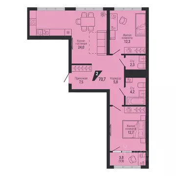 2-к кв. Свердловская область, Екатеринбург Вторчермет жилрайон,  (70.7 ...