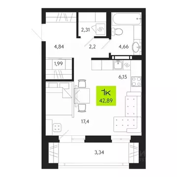 1-к кв. Томская область, Томск Уютный жилой квартал, ул. Маяковского, ...