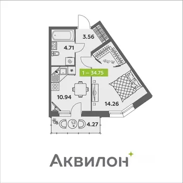 1-к кв. Архангельская область, Архангельск ул. Валявкина, 38 (34.75 м)