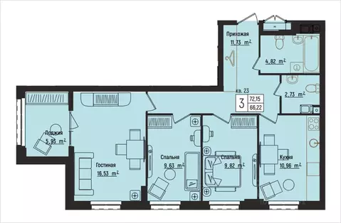 3-к кв. Нижегородская область, Нижний Новгород Литературная ул., 5 ...