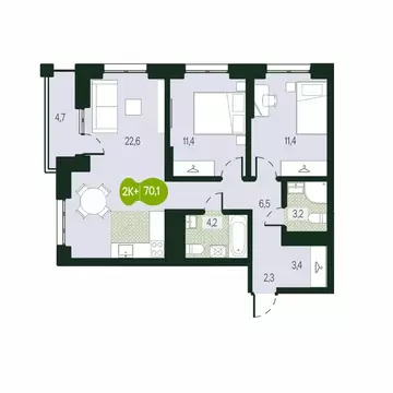 3-к кв. Забайкальский край, Чита Каштакский мкр,  (70.16 м)