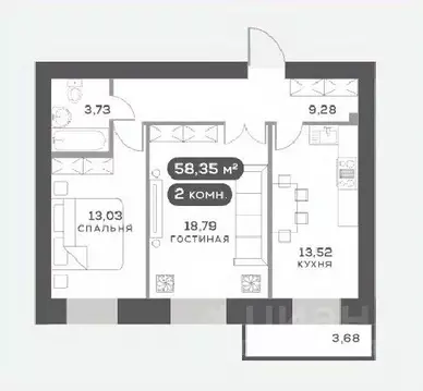 2-к кв. Красноярский край, Красноярск Академгородок мкр,  (58.35 м)