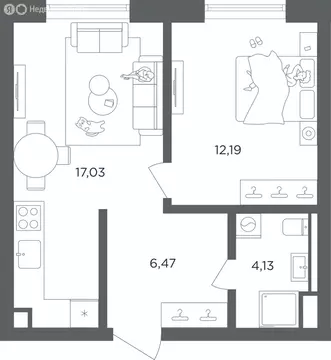 1-комнатная квартира: Москва, ЖК Ультима Сити (39.82 м)