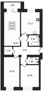 3-к кв. Татарстан, Лаишевский район, с. Сокуры  (66.89 м)