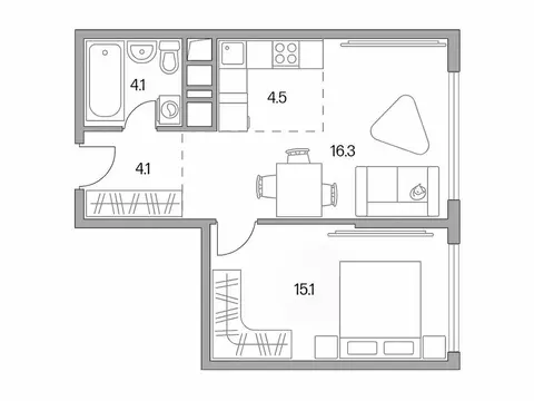 2-комнатная квартира: Долгопрудный, Заводская улица, 1 (44.1 м)