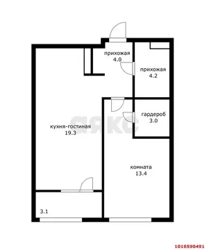 1-комнатная квартира: Краснодар, улица им. Мурата Ахеджака, 26 (43.7 ...