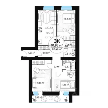 3-к кв. Самарская область, Самара пос. Мехзавод, Новая Самара мкр,  ...