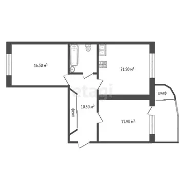 2-комнатная квартира: Тюмень, улица Шишкова, 20 (68.8 м)
