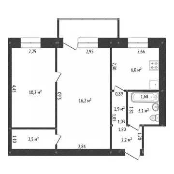 2-к кв. Башкортостан, Уфа Интернациональная ул., 95/1 (42.1 м)