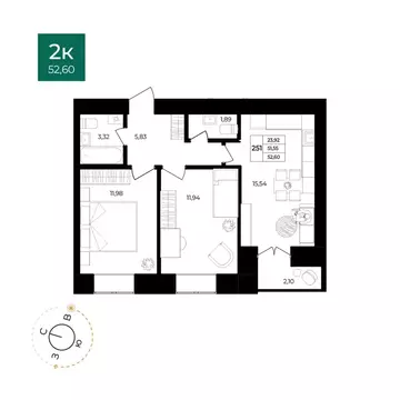 2-к кв. Ярославская область, Ярославль Северный жилрайон, 15-й мкр, ...