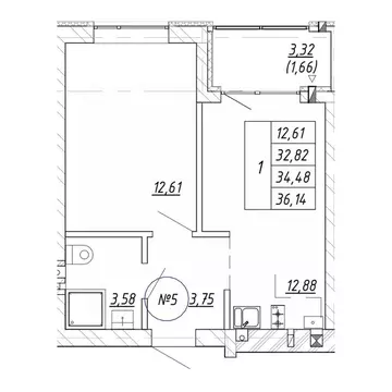 1-к кв. Калининградская область, Зеленоградск  (36.14 м)