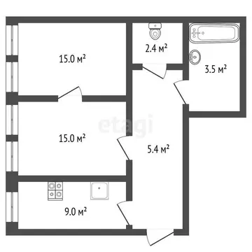 2-комнатная квартира: Вологда, улица Бурмагиных, 13 (50.5 м)