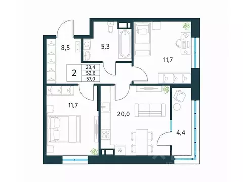 2-к кв. Забайкальский край, Чита Хороший мкр,  (57.0 м)