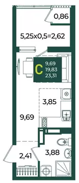 Квартира-студия: Краснодар, микрорайон Образцово (23.31 м)