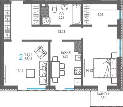 2-к кв. Крым, Ялта проезд Бакунинский, 13 (68.49 м)