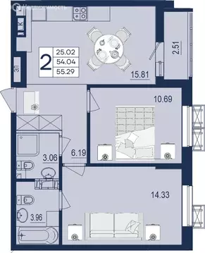 2-комнатная квартира: Краснодар (55.29 м)
